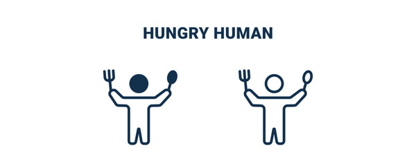 hungry human icon. Outline and filled hungry human icon from feeling and reaction collection. Line and glyph vector isolated on white background. Editable hungry human symbol.