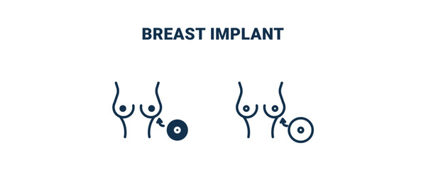 breast implant icon. Outline and filled breast implant icon from medical collection. Line and glyph vector isolated on white background. Editable breast implant symbol