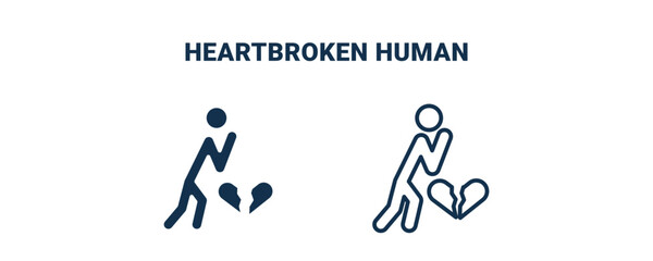 Naklejka premium heartbroken human icon. Outline and filled heartbroken human icon from feeling and reaction collection. Line and glyph vector isolated on white background. Editable heartbroken human symbol.