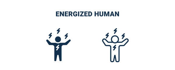 energized human icon. Outline and filled energized human icon from feeling and reaction collection. Line and glyph vector isolated on white background. Editable energized human symbol.