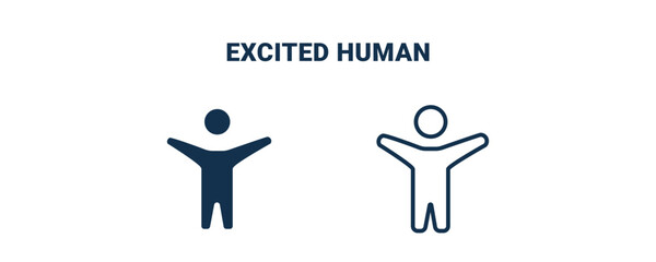 excited human icon. Outline and filled excited human icon from feeling and reaction collection. Line and glyph vector isolated on white background. Editable excited human symbol.