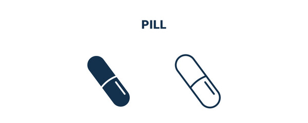 pill icon. Outline and filled pill icon from medical collection. Line and glyph vector isolated on white background. Editable pill symbol