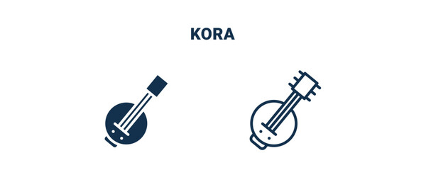 kora icon. Outline and filled kora icon from culture and civilization collection. Line and glyph vector isolated on white background. Editable kora symbol. - obrazy, fototapety, plakaty