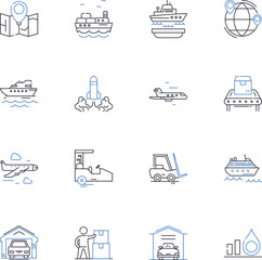 Logistics line icons collection. Transportation, Supply Chain, Distribution, Storage, Inventory, Shipping, Warehousing vector and linear illustration. Shipping,Delivery,Freight outline signs set