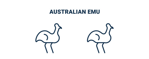 Fototapeta premium australian emu icon. Outline and filled australian emu icon from culture and civilization collection. Line and glyph vector isolated on white background. Editable australian emu symbol.