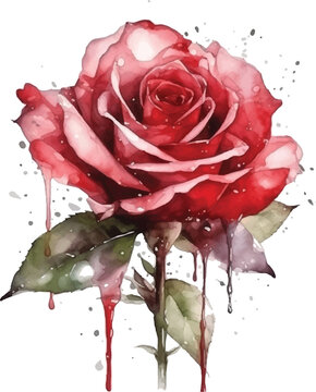 A watercolor painting of a red rose