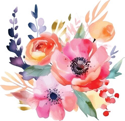 Plakat Watercolor flowers on a white background