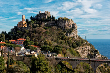 Fototapeta na wymiar View of Eze Village with the Sea in the Background, French Riviera