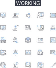 Working line icons collection. Laboring, Engaged, Employed, Occupied, Operating, Serving, Toiling vector and linear illustration. Functioning,Handling,Pursuing outline signs set