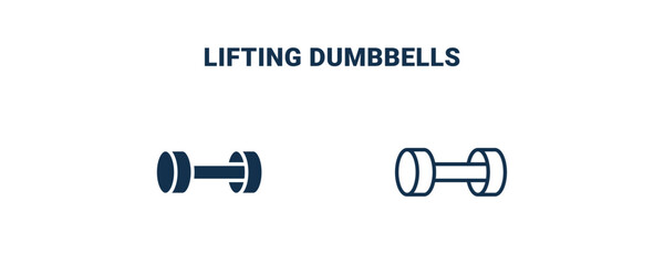 lifting dumbbells icon. Outline and filled lifting dumbbells icon from Fitness and Gym collection. Line and glyph vector isolated on white background. Editable lifting dumbbells symbol.
