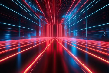 3d render abstract neon background with red blue light (Ai generated)