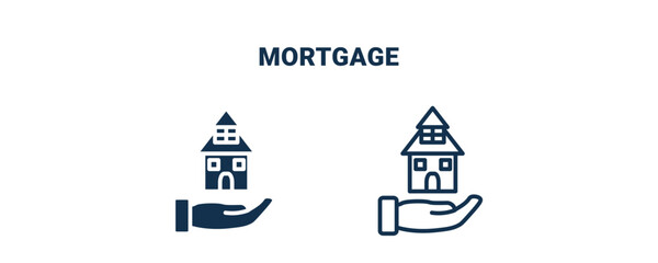 Fototapeta na wymiar mortgage icon. Outline and filled mortgage icon from Insurance and Coverage collection. Line and glyph vector isolated on white background. Editable mortgage symbol.