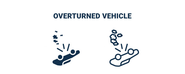 overturned vehicle icon. Outline and filled overturned vehicle icon from Insurance and Coverage collection. Line and glyph vector isolated on white background. Editable overturned vehicle symbol.