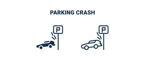 parking crash icon. Outline and filled parking crash icon from Insurance and Coverage collection. Line and glyph vector isolated on white background. Editable parking crash symbol.