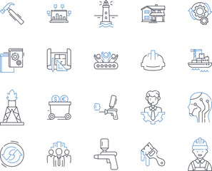 Engineer line icons collection. Design, Innovation, Problem-solving, Analysis, Precision, Creativity, Efficiency vector and linear illustration. Construction,Manufacturing,Tools outline signs set