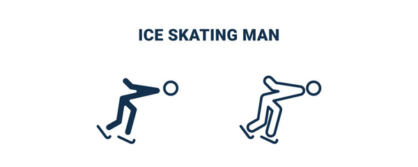 Fototapeta premium ice skating man icon. Outline and filled ice skating man icon from sport and game collection. Line and glyph vector isolated on white background. Editable ice skating man symbol.