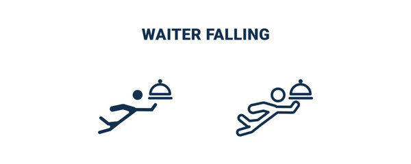 waiter falling icon. Outline and filled waiter falling icon from sport and game collection. Line and glyph vector isolated on white background. Editable waiter falling symbol.