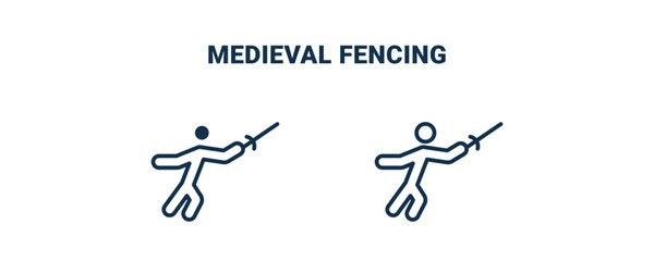 medieval fencing icon. Outline and filled medieval fencing icon from sport and game collection. Line and glyph vector isolated on white background. Editable medieval fencing symbol.