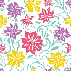 Fototapeta na wymiar Arabesque Azalea flower seamless repeat pattern. Vector illustration background