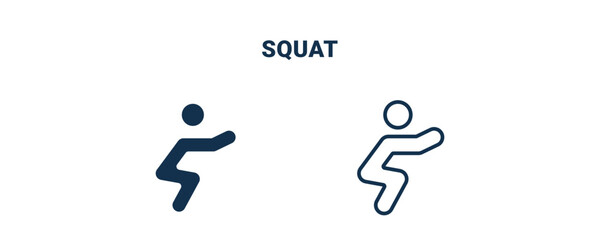 squat icon. Outline and filled squat icon from sport and game collection. Line and glyph vector isolated on white background. Editable squat symbol.