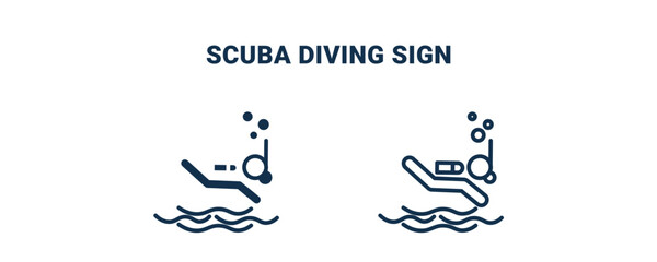 scuba diving sign icon. Outline and filled scuba diving sign icon from sport and game collection. Line and glyph vector isolated on white background. Editable scuba diving sign symbol.
