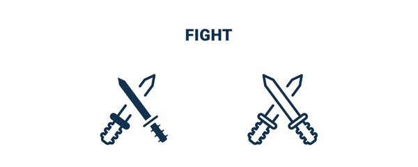 fight icon. Outline and filled fight icon from startup and strategy collection. Line and glyph vector isolated on white background. Editable fight symbol.