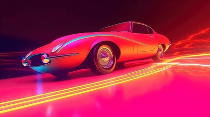 Obraz na płótnie Canvas Futuristic retro wave synth wave car Retro sport car. Sports Car Illustration. Generative AI