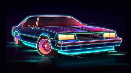 Plakat Futuristic retro wave synth wave car Retro sport car. Sports Car Illustration. Generative AI
