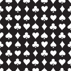 Doodle card symbol suits poker repeat pattern. Vector illustration seamless pattern background