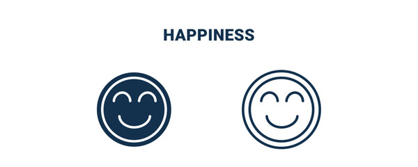 happiness icon. Outline and filled happiness icon from startup and strategy collection. Line and glyph vector isolated on white background. Editable happiness symbol.