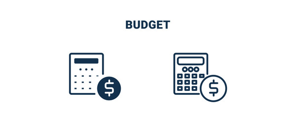 budget icon. Outline and filled budget icon from startup and strategy collection. Line and glyph vector isolated on white background. Editable budget symbol.