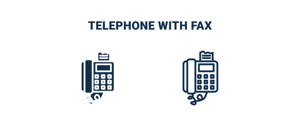 telephone with fax icon. Outline and filled telephone with fax icon from technology collection. Line and glyph vector isolated on white background. Editable telephone with fax symbol.