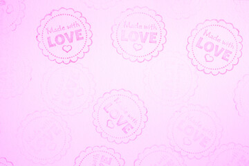 made with love, stamping round stamp in pink color. background in pink tones.