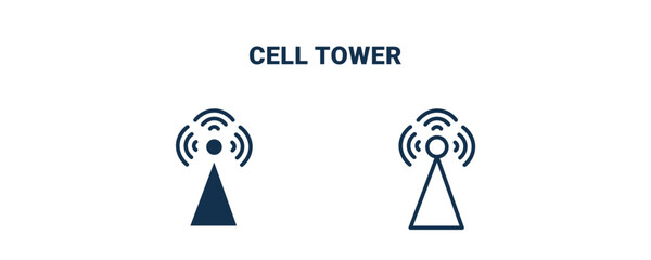cell tower icon. Outline and filled cell tower icon from technology collection. Line and glyph vector isolated on white background. Editable cell tower symbol.