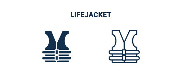 lifejacket icon. Outline and filled lifejacket icon from travel and trip collection. Line and glyph vector isolated on white background. Editable lifejacket symbol.