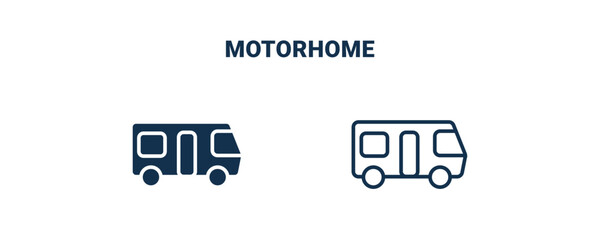motorhome icon. Outline and filled motorhome icon from travel and trip collection. Line and glyph vector isolated on white background. Editable motorhome symbol.