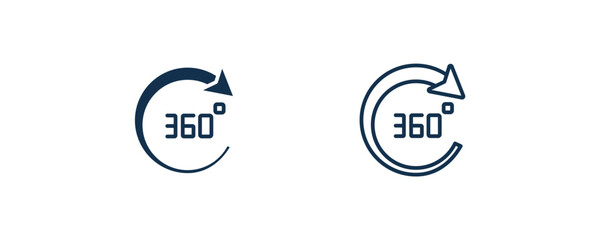360 degree icon. Outline and filled 360 degree icon from artificial intellegence collection. Line and glyph vector isolated on white background. Editable 360 degree symbol.