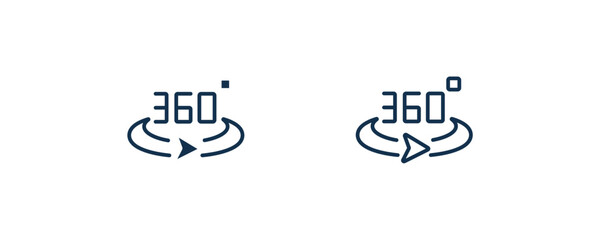360 degrees icon. Outline and filled 360 degrees icon from artificial intellegence collection. Line and glyph vector isolated on white background. Editable 360 degrees symbol.