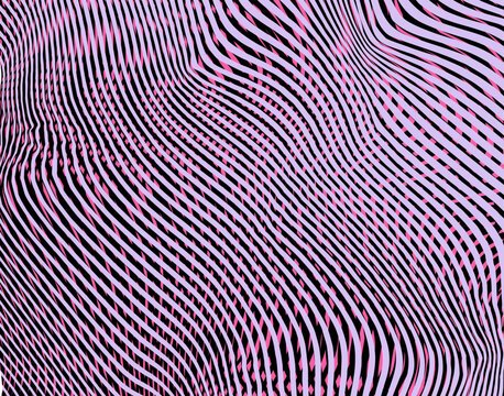 Abstract moire pattern with wavy grid of linear grid effect. Metaverse concept background for wall art, panel, poster, web banner, mobile apps, interior decor. 