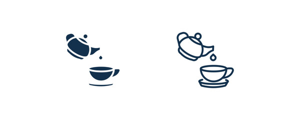 tea set icon. Outline and filled tea set icon from restaurant collection. Line and glyph vector isolated on white background. Editable tea set symbol.