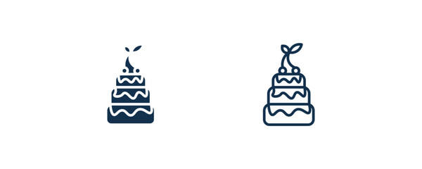 three levels cake icon. Outline and filled three levels cake icon from restaurant collection. Line and glyph vector isolated on white background. Editable three levels cake symbol.