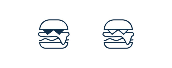 complete hamburger icon. Outline and filled complete hamburger icon from restaurant collection. Line and glyph vector isolated on white background. Editable complete hamburger symbol.