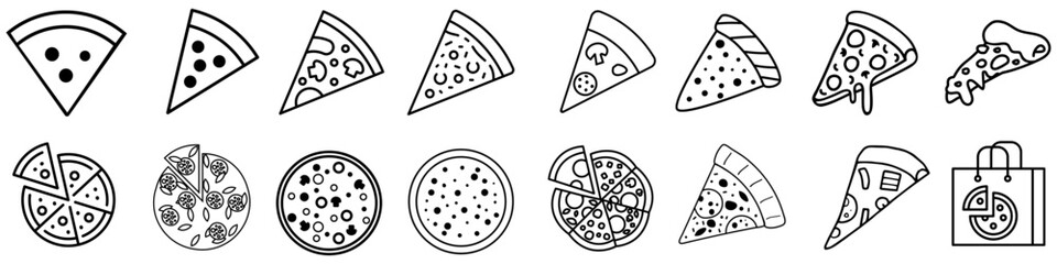 Pizza icon vector set. Pizzeria illustration sign collection. Fast food symbol. Food logo.