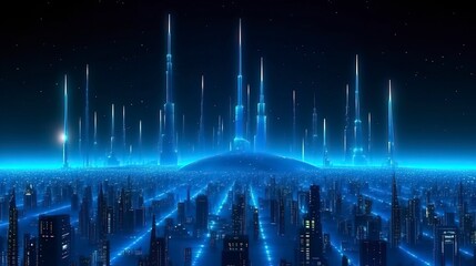 Futuristic Sci-Fi Cyberpunk Atomic Energy Night Metropolis. Generative AI