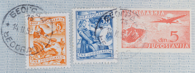 briefmarke stampt vintage retro alt old yugoslavija Jugoslawien gestempelt frankiert cancel papier...