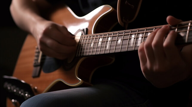 Close up playing guitar