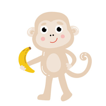 vector illustration of Cute monkey cartoon eating banana