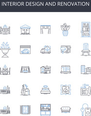 Interior design and renovation line icons collection. Evaluation, Assessment, Analysis, Appraisal, Critique, Inspection, Examination vector and linear illustration. Feedback,Review,Scrutiny outline