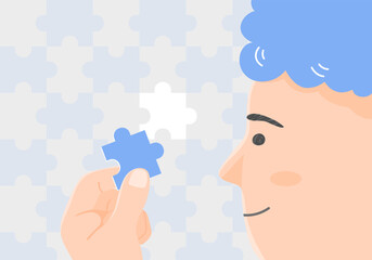 A person with puzzle, mental health concept. Flat vector illustration.