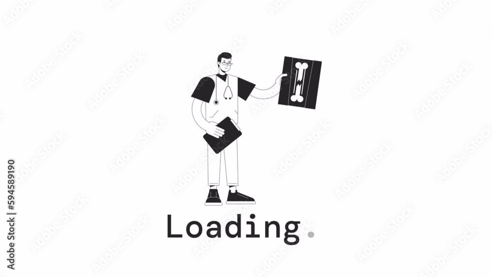 Poster bone x-ray bw loader animation. diagnostic imaging in hospital. flash message 4k video footage. isol